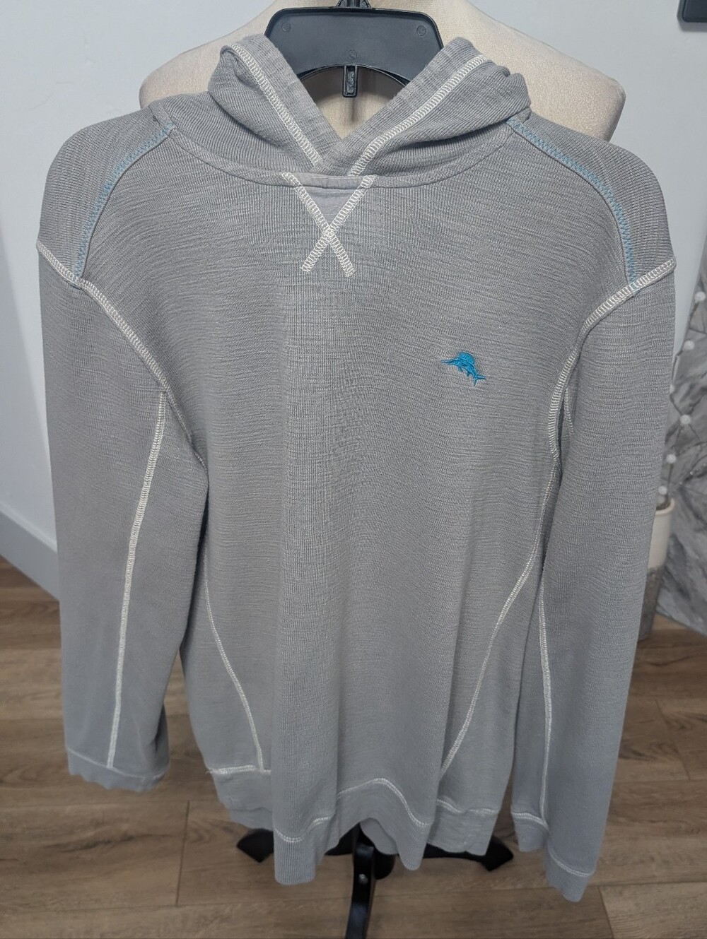 Tommy Bahama Light Gray Hooded Pullover with Blue Logo